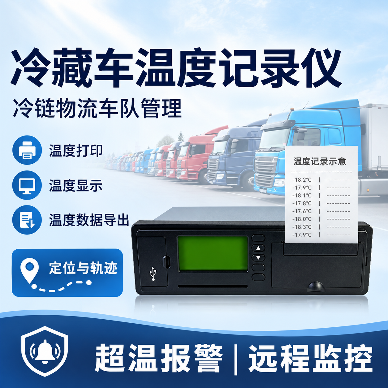 可选配的温度记录打印终端及纸质记录示意